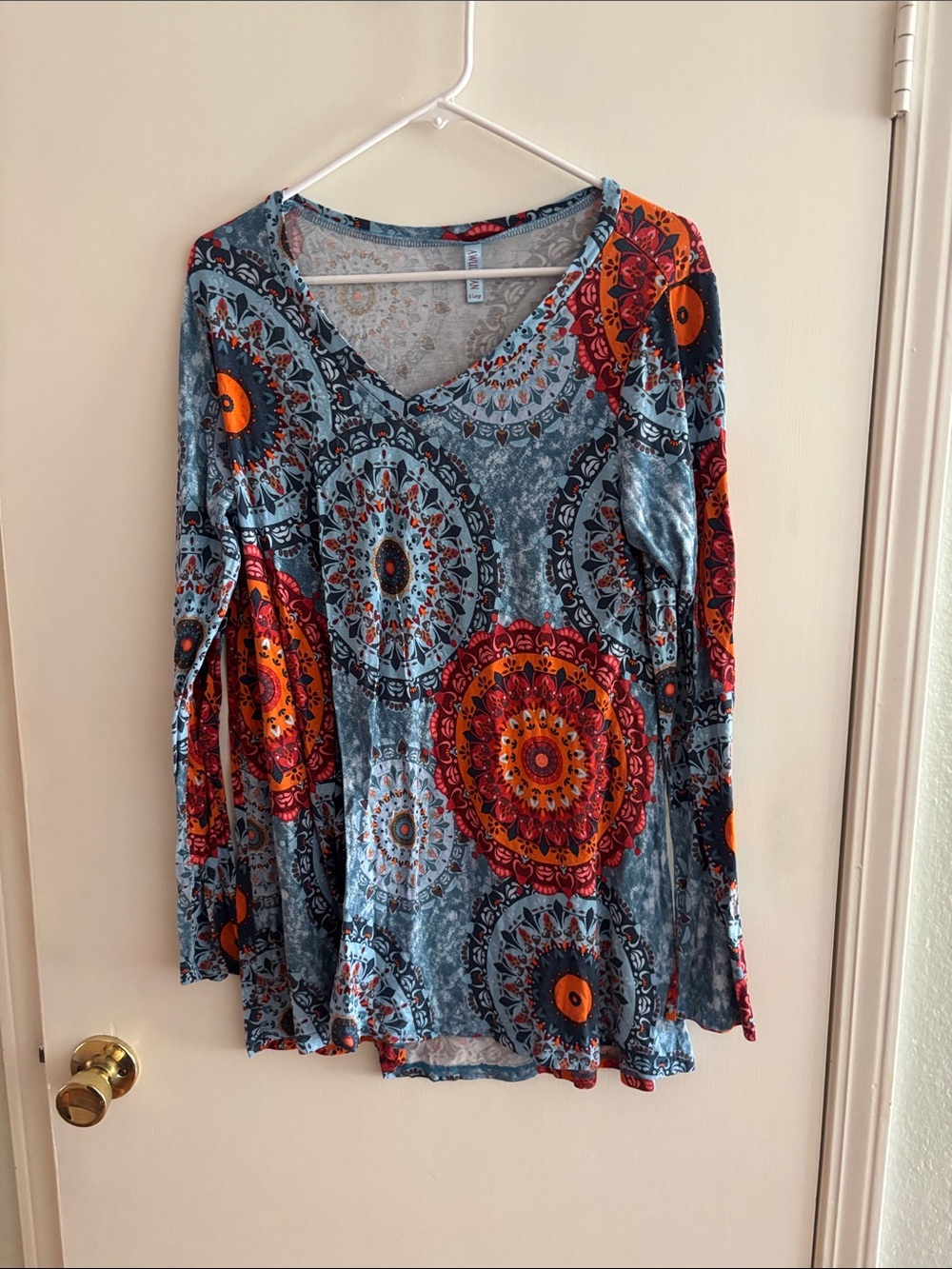 Boho V-Neck Long Sleeve Top in Blue & Orange